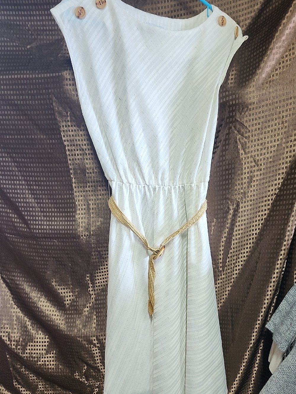 White Midi Dress with Straw Belt